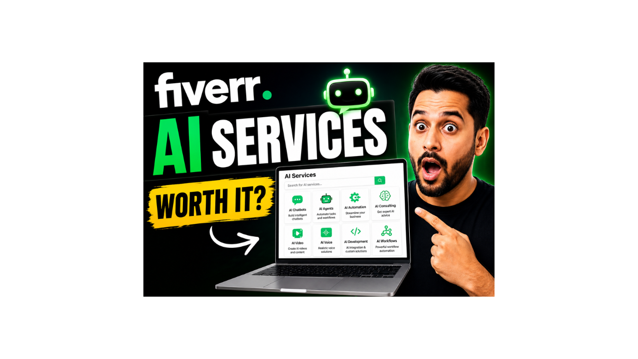 Fiverr AI Services Review 2026 showing AI chatbots, AI agents, automation and consulting services on Fiverr.